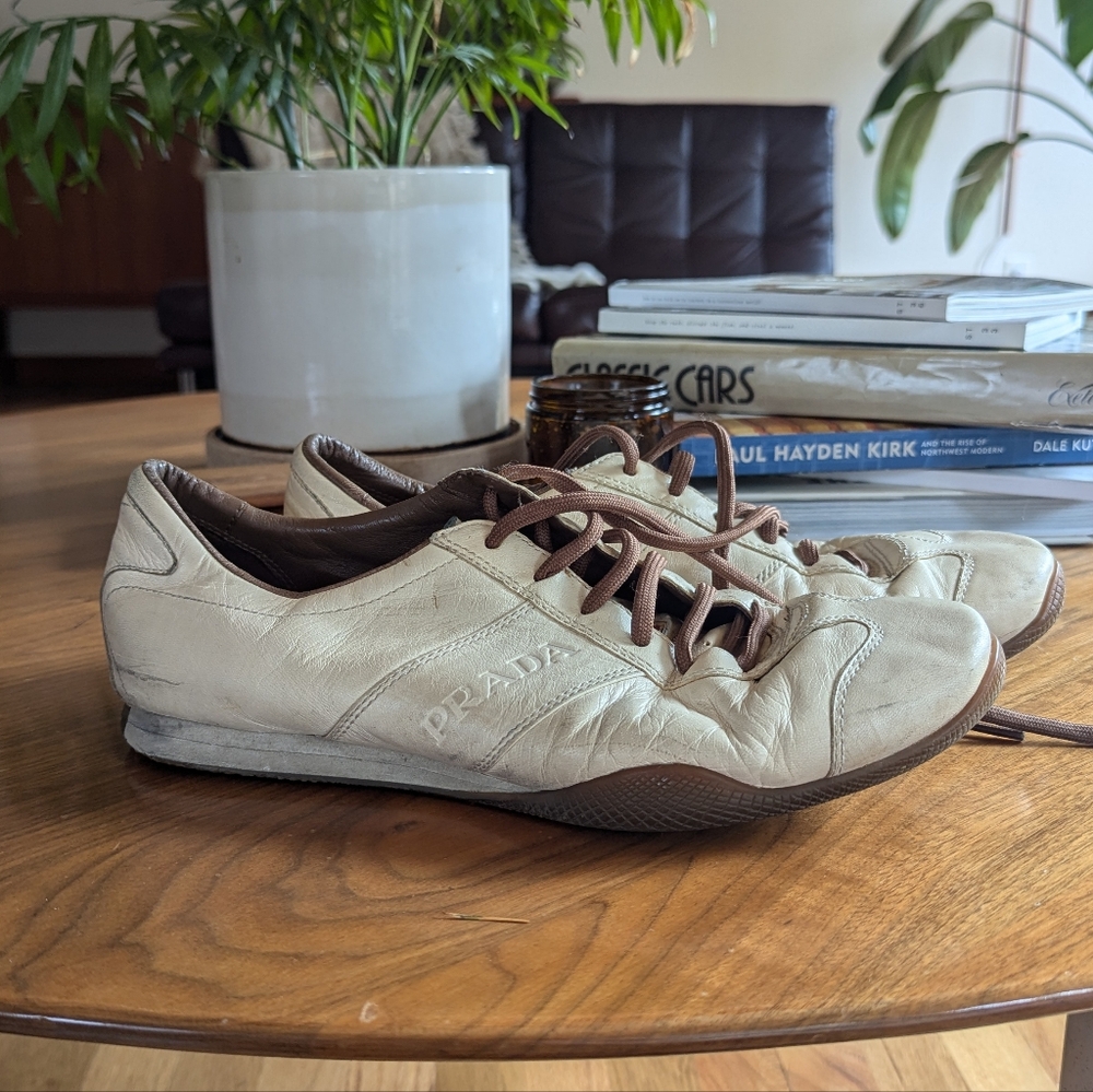 Prada Men's Cream and Brown Casual Shoes - Picture 1 of 7